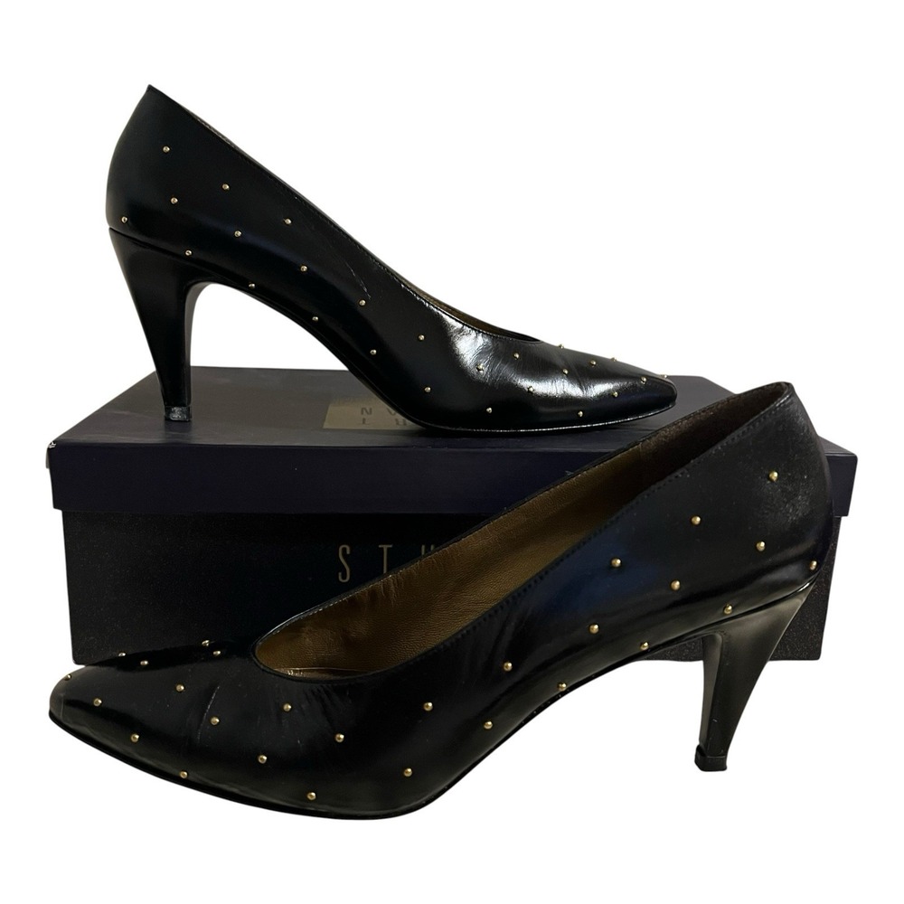 Vintage Stuart Weitzman Mr Seymour Studded Pumps Size 7 AAAA Black Leather Heels